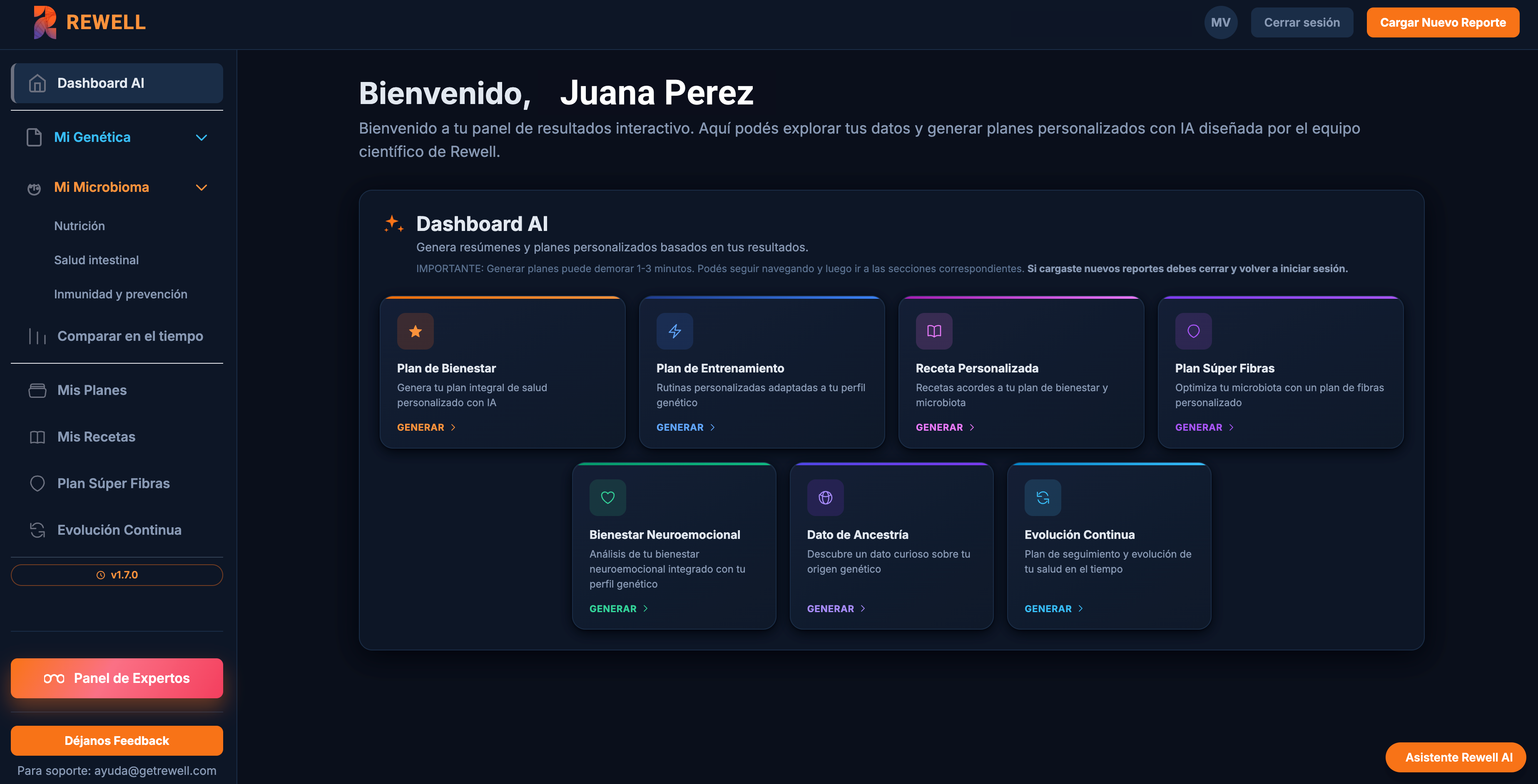 interfase de Rewell AI